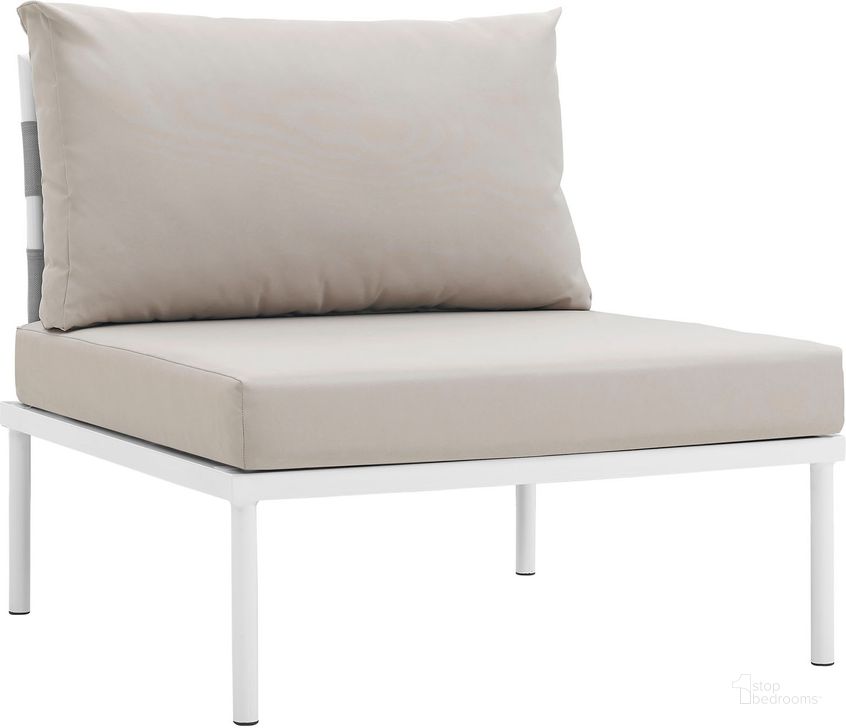 The appearance of Harmony White Beige Armless Outdoor Patio Aluminum Chair designed by Modway in the modern / contemporary interior design. This white beige piece of furniture  was selected by 1StopBedrooms from Harmony Collection to add a touch of cosiness and style into your home. Sku: EEI-2600-WHI-BEI. Product Type: Outdoor Chair. Material: Foam. Image1