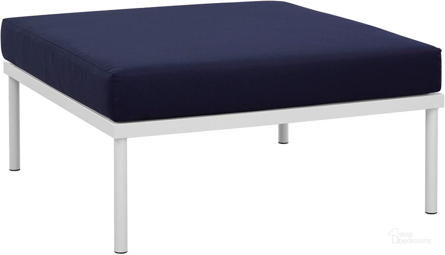 The appearance of Harmony White Navy Outdoor Patio Aluminum Ottoman designed by Modway in the modern / contemporary interior design. This white navy piece of furniture  was selected by 1StopBedrooms from Harmony Collection to add a touch of cosiness and style into your home. Sku: EEI-2609-WHI-NAV. Product Type: Outdoor Ottoman. Material: Foam. Image1