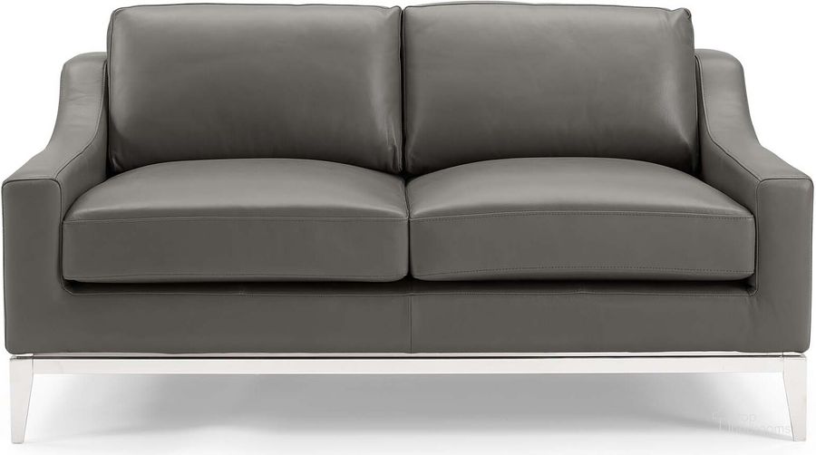 The appearance of Harness Gray 64 Inch Stainless Steel Base Leather Loveseat designed by Modway in the modern / contemporary interior design. This gray piece of furniture  was selected by 1StopBedrooms from Harness Collection to add a touch of cosiness and style into your home. Sku: EEI-3445-GRY. Material: Wood. Product Type: Loveseat. Image1