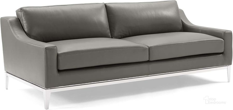 The appearance of Harness Gray 83.5 Inch Stainless Steel Base Leather Sofa designed by Modway in the modern / contemporary interior design. This gray piece of furniture  was selected by 1StopBedrooms from Harness Collection to add a touch of cosiness and style into your home. Sku: EEI-3444-GRY. Material: Leather. Product Type: Leather Sofa. Image1