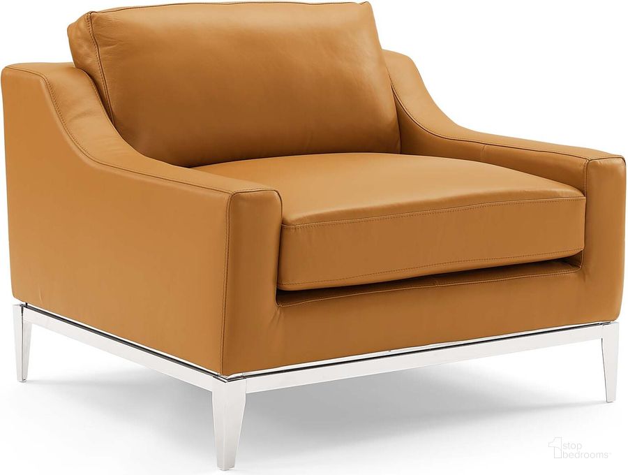 The appearance of Harness Tan Stainless Steel Base Leather Arm Chair designed by Modway in the modern / contemporary interior design. This tan piece of furniture  was selected by 1StopBedrooms from Harness Collection to add a touch of cosiness and style into your home. Sku: EEI-3446-TAN. Material: Wood. Product Type: Living Room Chair. Image1