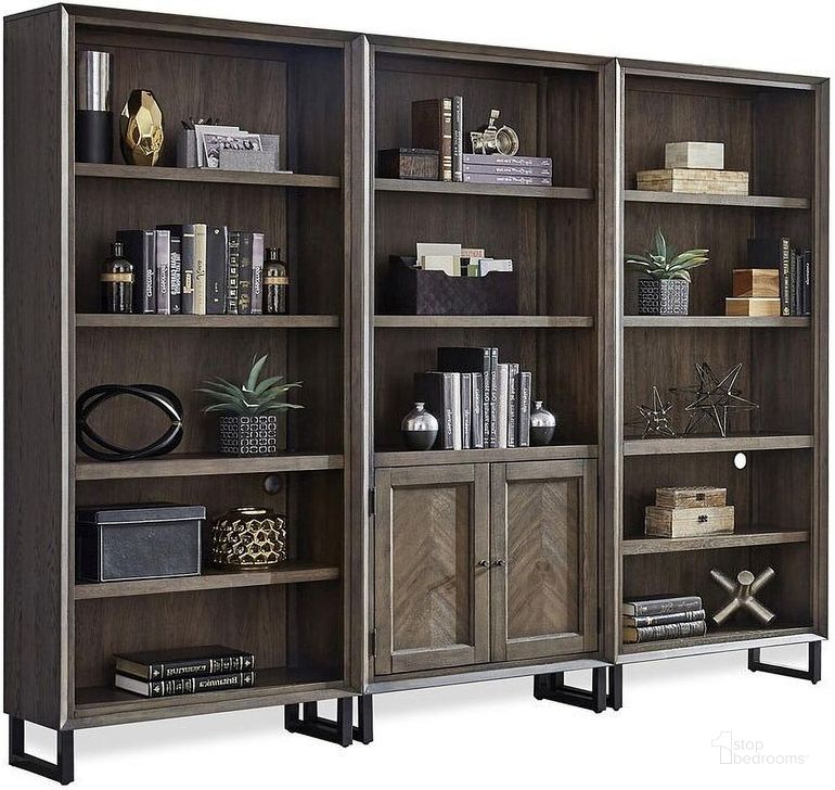 The appearance of Harper Point Wall Bookcase designed by Aspenhome in the modern / contemporary interior design. This fossil piece of furniture  was selected by 1StopBedrooms from Harper Point Collection to add a touch of cosiness and style into your home. Sku: IHP-333-FSL;IHP-332-FSL;IHP-333-FSL. Product Type: Bookcase. Image1