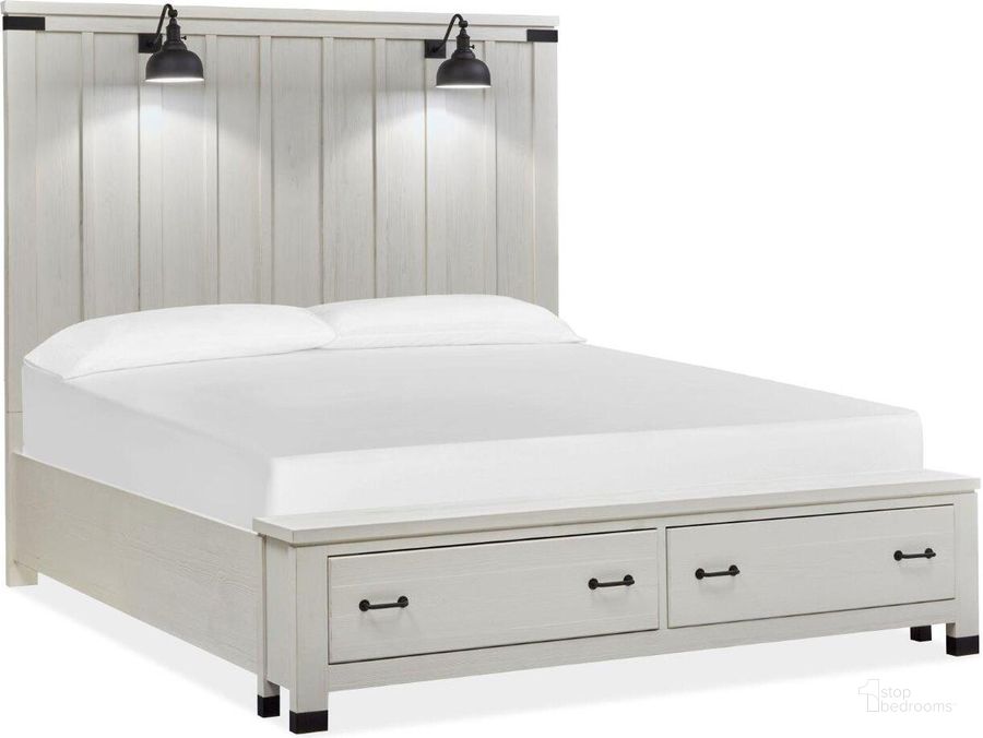 The appearance of Harper Springs Silo White Cal King Panel Storage Bed designed by Magnussen in the transitional interior design. This white piece of furniture  was selected by 1StopBedrooms from Harper Springs Collection to add a touch of cosiness and style into your home. Sku: B5321-64H;B5321-64SF;B5321-74R. Bed Type: Storage Bed. Product Type: Storage Bed. Bed Size: California King. Image1