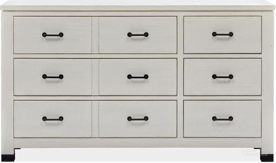 The appearance of Harper Springs Silo White Drawer Dresser designed by Magnussen in the transitional interior design. This white piece of furniture  was selected by 1StopBedrooms from Harper Springs Collection to add a touch of cosiness and style into your home. Sku: B5321-20. Product Type: Dresser. Material: Pine. Image1