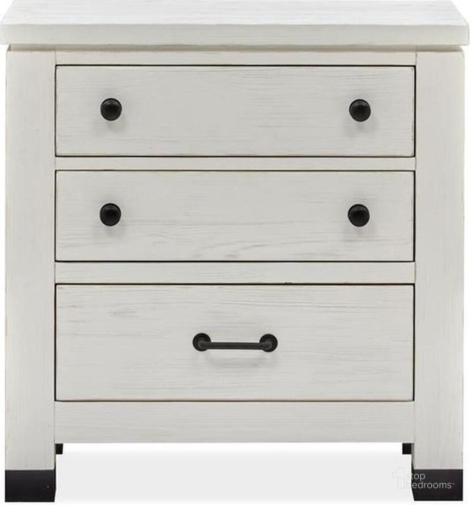 The appearance of Harper Springs Silo White Drawer Nightstand designed by Magnussen in the transitional interior design. This white piece of furniture  was selected by 1StopBedrooms from Harper Springs Collection to add a touch of cosiness and style into your home. Sku: B5321-01. Product Type: Nightstand. Material: Pine. Image1