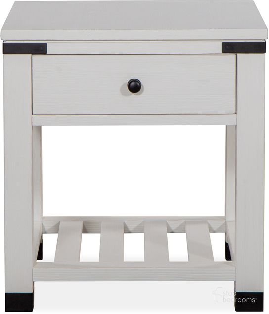 The appearance of Harper Springs Shelf End Table designed by Magnussen in the transitional interior design. This white piece of furniture  was selected by 1StopBedrooms from Harper Springs Collection to add a touch of cosiness and style into your home. Sku: T5321-02. Product Type: End Table. Material: Pine. Image1