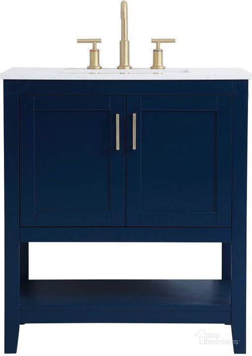 The appearance of Harris Mae Blue Bathroom Vanity Bathroom Furniture 0qd24306040 designed by Versailles Home in the traditional interior design. This blue piece of furniture  was selected by 1StopBedrooms from Harris Mae Collection to add a touch of cosiness and style into your home. Sku: VF16030BL. Material: Wood. Product Type: Bathroom Vanity. Image1