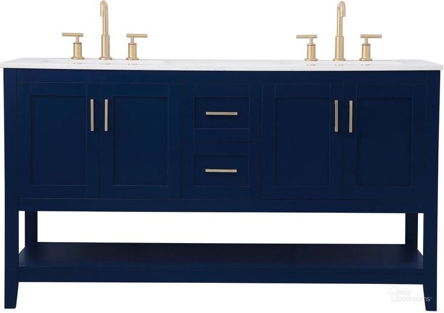 The appearance of Harris Mae Blue Bathroom Vanity Bathroom Furniture 0qd24306054 designed by Versailles Home in the traditional interior design. This blue piece of furniture  was selected by 1StopBedrooms from Harris Mae Collection to add a touch of cosiness and style into your home. Sku: VF16060DBL. Material: Wood. Product Type: Bathroom Vanity. Image1