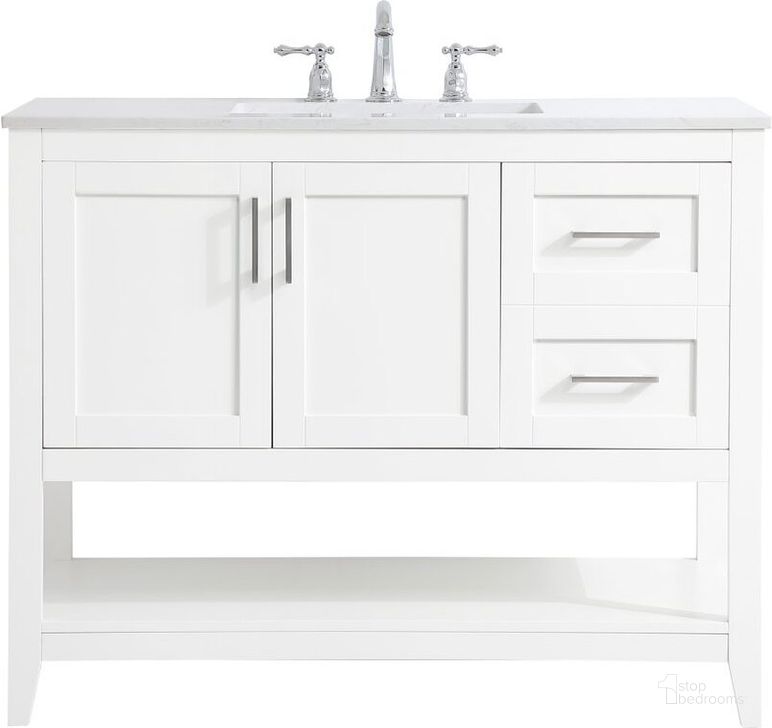 The appearance of Harris Mae White Bathroom Vanity Bathroom Furniture 0qd24306478 designed by Versailles Home in the traditional interior design. This white piece of furniture  was selected by 1StopBedrooms from Harris Mae Collection to add a touch of cosiness and style into your home. Sku: VF16042WH. Material: Wood. Product Type: Bathroom Vanity. Image1
