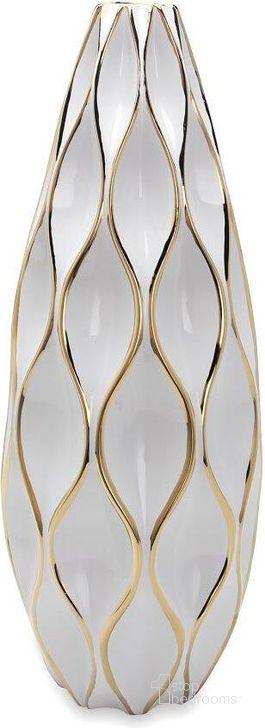 The appearance of Harrisville White and Gold Vase Decorative Accessory 0qb24536775 designed by Luxe Linea in the modern / contemporary interior design. This white and gold piece of furniture  was selected by 1StopBedrooms from Harrisville Collection to add a touch of cosiness and style into your home. Sku: FS081GVL. Material: Ceramic. Product Type: Vase. Image1