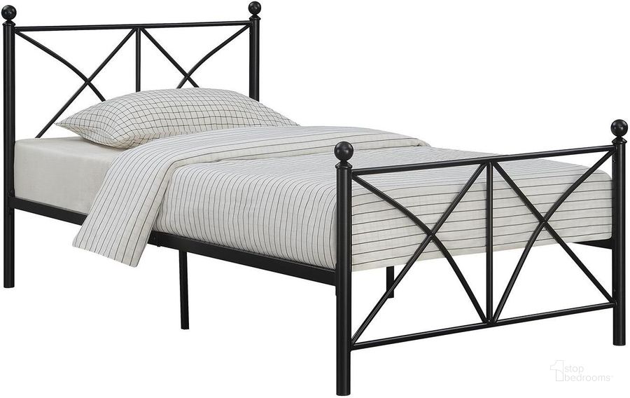 The appearance of Hart Matte Black Full Metal Bed designed by Coaster in the transitional interior design. This black piece of furniture  was selected by 1StopBedrooms from Hart Collection to add a touch of cosiness and style into your home. Sku: 422755F. Material: Metal. Bed Size: Full. Product Type: Slat / Spindle Bed. Bed Type: Slat / Spindle Bed. Image1