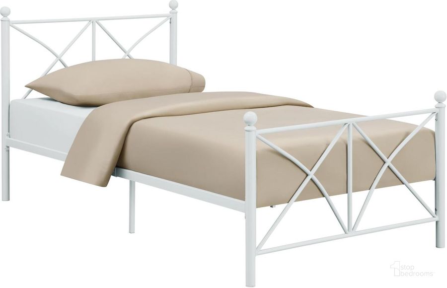 The appearance of Hart Matte White Full Metal Bed designed by Coaster in the transitional interior design. This white piece of furniture  was selected by 1StopBedrooms from Hart Collection to add a touch of cosiness and style into your home. Sku: 422759F. Material: Metal. Bed Size: Full. Product Type: Slat / Spindle Bed. Bed Type: Slat / Spindle Bed. Image1
