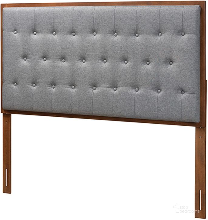 The appearance of Harumi Grey Fabric and Walnut Brown Finished Wood King Headboard designed by Baxton Studio in the traditional interior design. This grey and walnut piece of furniture  was selected by 1StopBedrooms from Harumi Collection to add a touch of cosiness and style into your home. Sku: MG9765-Dark Grey/Walnut-HB-King. Product Type: Headboard. Bed Size: King. Material: Rubberwood. Image1