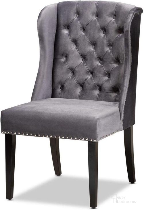 The appearance of Harvest Way Grey and Dark Brown Dining Chair designed by Atelier Home in the modern / contemporary interior design. This grey and dark brown piece of furniture  was selected by 1StopBedrooms from Harvest Way Collection to add a touch of cosiness and style into your home. Sku: WS-W158-Grey Velvet/Espresso-DC. Product Type: Dining Chair. Material: Rubberwood. Image1