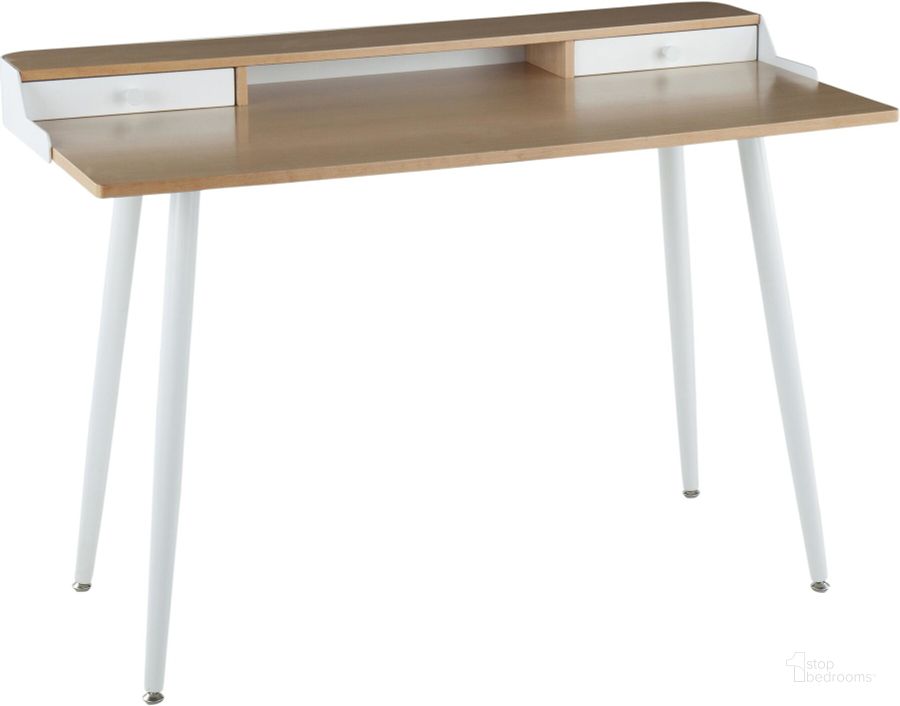 The appearance of Harvey Contemporary Desk In White Steel And Natural And White Wood With White Accents designed by Lumisource in the modern / contemporary interior design. This white and natural piece of furniture  was selected by 1StopBedrooms from Harvey Collection to add a touch of cosiness and style into your home. Sku: OFD-HRVY NAW. Material: Wood. Product Type: Desk. Image1