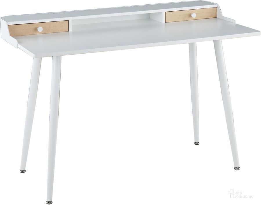 The appearance of Harvey Contemporary Desk In White Steel And White And Natural Wood With White Accents designed by Lumisource in the modern / contemporary interior design. This white piece of furniture  was selected by 1StopBedrooms from Harvey Collection to add a touch of cosiness and style into your home. Sku: OFD-HRVY WNA. Material: Wood. Product Type: Desk. Image1