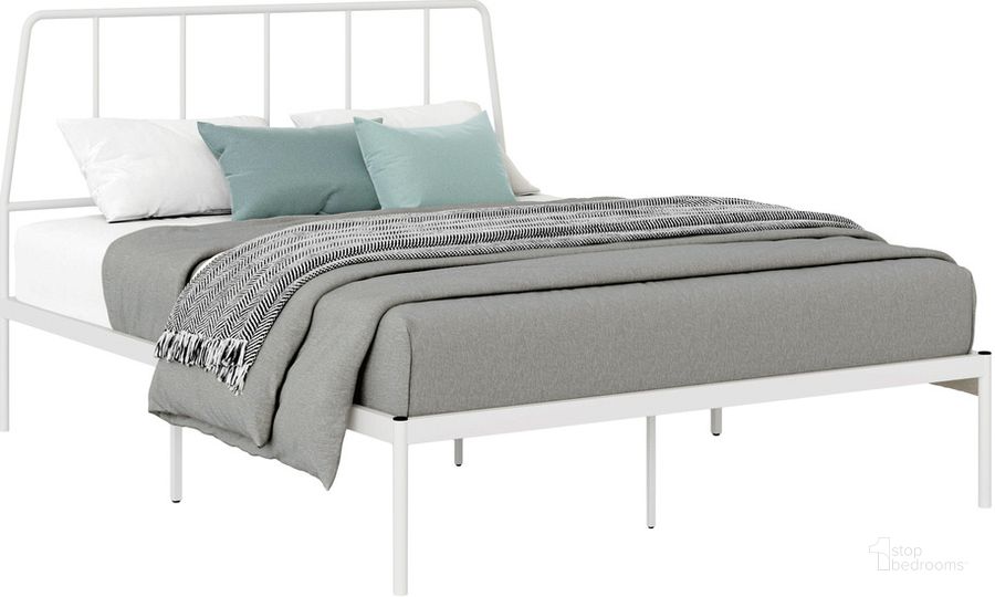 The appearance of Harvey Park Queen Platform Bed With Headboard In White designed by Sauder in the modern / contemporary interior design. This white piece of furniture  was selected by 1StopBedrooms from Harvey Park Collection to add a touch of cosiness and style into your home. Sku: 429407. Bed Type: Platform Bed. Material: Metal. Product Type: Platform Bed. Bed Size: Queen. Image1