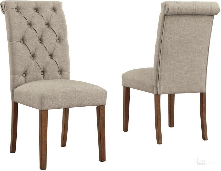 The appearance of Harvina Beige Dining Upholstered Side Chair Set of 2 designed by Signature Design by Ashley in the transitional interior design. This beige piece of furniture  was selected by 1StopBedrooms from Harvina Collection to add a touch of cosiness and style into your home. Sku: D324-03. Material: Fabric. Product Type: Side Chair. Image1