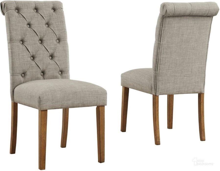 The appearance of Harvina Light Gray Dining Upholstered Side Chair Set of 2 designed by Signature Design by Ashley in the transitional interior design. This light gray piece of furniture  was selected by 1StopBedrooms from Harvina Collection to add a touch of cosiness and style into your home. Sku: D324-02. Material: Fabric. Product Type: Side Chair. Image1