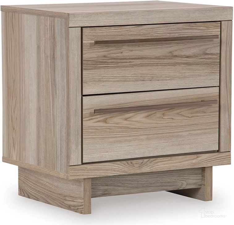 The appearance of Hasbrick Tan Two Drawer Night Stand designed by Signature Design by Ashley in the transitional interior design. This tan piece of furniture  was selected by 1StopBedrooms from Hasbrick Collection to add a touch of cosiness and style into your home. Sku: B2075-92. Material: Wood. Product Type: Nightstand. Image1