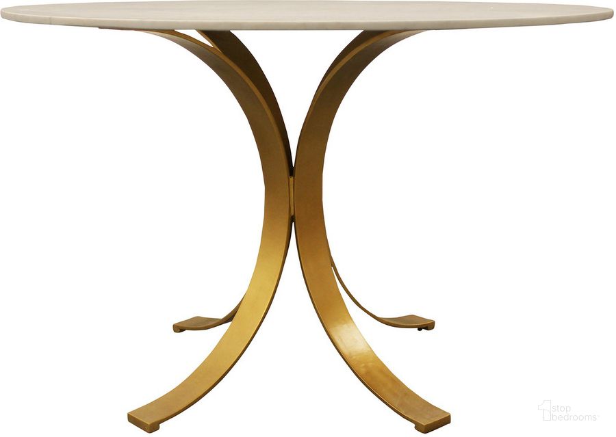 The appearance of Haskell Round Dining Table In Ivory designed by Moti in the  interior design. This ivory piece of furniture  was selected by 1StopBedrooms from Haskell Collection to add a touch of cosiness and style into your home. Sku: 59002005. Table Base Style: Pedestal. Table Top Shape: Round. Product Type: Dining Table. Material: Iron. Size: 48". Image1