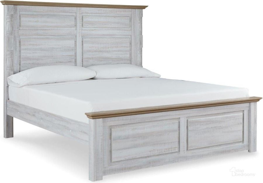 The appearance of Haven Bay Two Tone King Panel Bed designed by Signature Design by Ashley in the traditional interior design. This two-tone piece of furniture  was selected by 1StopBedrooms from Haven Bay Collection to add a touch of cosiness and style into your home. Sku: B1512-56;B1512-58;B1512-61;B1512-99. Bed Type: Panel Bed. Material: Wood. Product Type: Panel Bed. Bed Size: King. Image1