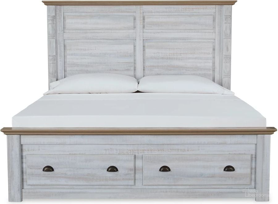 The appearance of Haven Bay Two Tone King Storage Panel Bed designed by Signature Design by Ashley in the traditional interior design. This two-tone piece of furniture  was selected by 1StopBedrooms from Haven Bay Collection to add a touch of cosiness and style into your home. Sku: B1512-56S;B1512-58;B1512-61;B1512-99. Bed Type: Storage Bed. Material: Wood. Product Type: Storage Bed. Bed Size: King. Image1