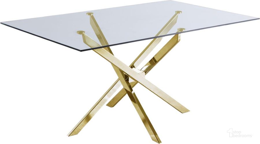 The appearance of Haven Cress Gold Dining Table designed by Furnique in the modern / contemporary interior design. This gold piece of furniture  was selected by 1StopBedrooms from Haven Cress Collection to add a touch of cosiness and style into your home. Sku: 902-T-1;902-T-2. Table Base Style: Pedestal. Product Type: Dining Table. Table Top Shape: Rectangular. Size: 60". Image1