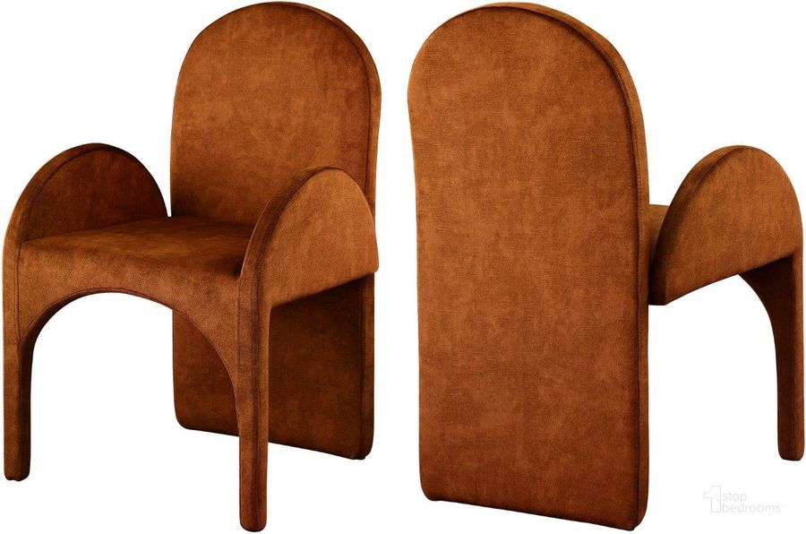 The appearance of Havington Cognac Velvet Arm Chair Set of 2 designed by Furnique in the modern / contemporary interior design. This cognac velvet piece of furniture  was selected by 1StopBedrooms from Havington Collection to add a touch of cosiness and style into your home. Sku: 803Cognac-AC. Product Type: Arm Chair. Material: Iron. Image1