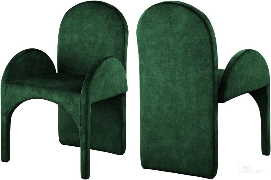 The appearance of Havington Green Velvet Arm Chair Set of 2 designed by Furnique in the modern / contemporary interior design. This green velvet piece of furniture  was selected by 1StopBedrooms from Havington Collection to add a touch of cosiness and style into your home. Sku: 803Green-AC. Product Type: Arm Chair. Material: Iron. Image1