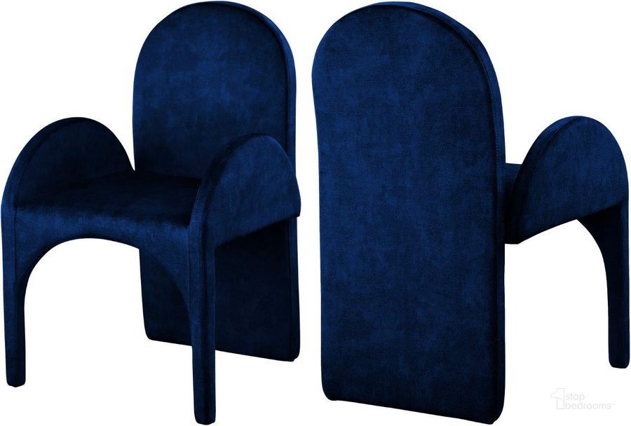 The appearance of Havington Navy Velvet Arm Chair Set of 2 designed by Furnique in the modern / contemporary interior design. This navy velvet piece of furniture  was selected by 1StopBedrooms from Havington Collection to add a touch of cosiness and style into your home. Sku: 803Navy-AC. Product Type: Arm Chair. Material: Iron. Image1