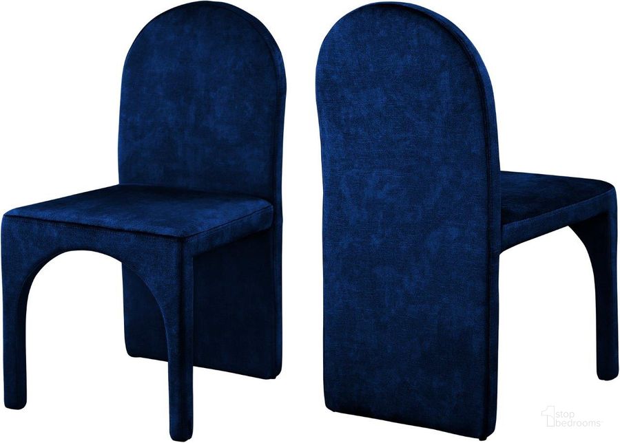 The appearance of Havington Navy Velvet Side Chair Set of 2 designed by Furnique in the modern / contemporary interior design. This navy velvet piece of furniture  was selected by 1StopBedrooms from Havington Collection to add a touch of cosiness and style into your home. Sku: 803Navy-SC. Product Type: Side Chair. Material: Iron. Image1