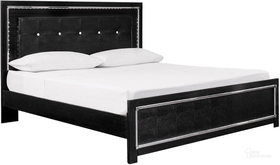 The appearance of Hawksville Black King Panel Bed 0qd24303789 designed by Luxe Linea in the modern / contemporary interior design. This black piece of furniture  was selected by 1StopBedrooms from Hawksville Collection to add a touch of cosiness and style into your home. Sku: B1420-56;B1420-58;B1420-95;B100-14. Bed Type: Panel Bed. Material: Wood. Product Type: Panel Bed. Bed Size: King. Image1