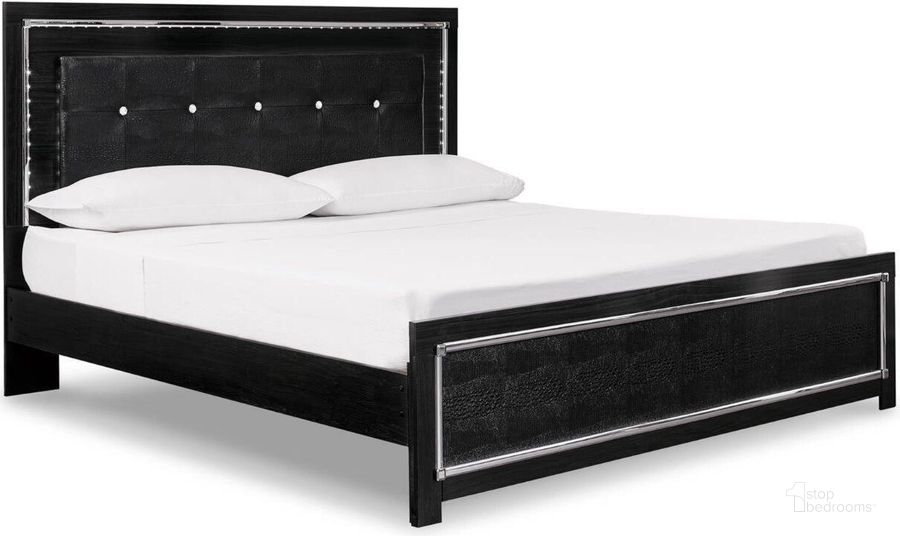 The appearance of Hawksville Black King Panel Bed 0qd24542130 designed by Luxe Linea in the modern / contemporary interior design. This black piece of furniture  was selected by 1StopBedrooms from Hawksville Collection to add a touch of cosiness and style into your home. Sku: B1420-56;B1420-58;B1420-97. Bed Type: Panel Bed. Material: Wood. Product Type: Panel Bed. Bed Size: King. Image1