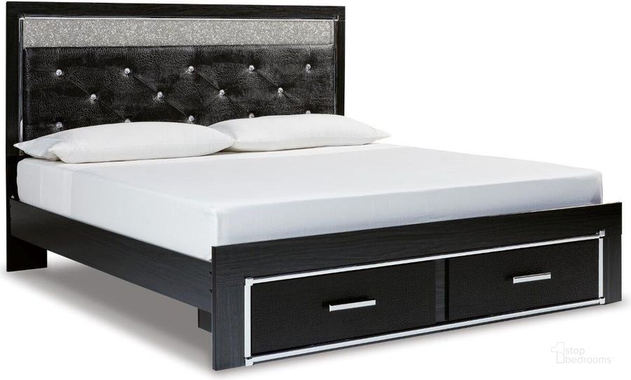 The appearance of Hawksville Black King Storage Bed 0qd24401857 designed by Luxe Linea in the modern / contemporary interior design. This black piece of furniture  was selected by 1StopBedrooms from Hawksville Collection to add a touch of cosiness and style into your home. Sku: B1420-158;B1420-56S;B1420-97. Bed Type: Storage Bed. Material: Fabric. Product Type: Storage Bed. Bed Size: King. Image1