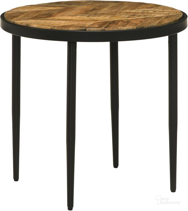 The appearance of Hayden Metal Round Side Table In Natural Mango and Black designed by Coaster in the rustic / southwestern interior design. This natural mango/black piece of furniture  was selected by 1StopBedrooms from Hayden Collection to add a touch of cosiness and style into your home. Sku: 930188. Material: Metal. Product Type: Side Table. Image1