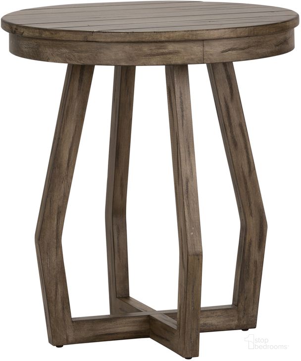 The appearance of Hayden Way Gray Wash Chair Side Table designed by Liberty in the transitional interior design. This brown piece of furniture  was selected by 1StopBedrooms from Hayden Collection to add a touch of cosiness and style into your home. Sku: 41-OT1021. Table Top Shape: Round. Material: Wood. Product Type: Chairside Table. Image1