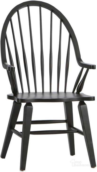 The appearance of Hearthstone Black Windsor Back Arm Chair designed by Liberty in the country / farmhouse interior design. This black piece of furniture  was selected by 1StopBedrooms from Hearthstone Collection to add a touch of cosiness and style into your home. Sku: 482-C1000A. Material: Wood. Product Type: Arm Chair. Image1