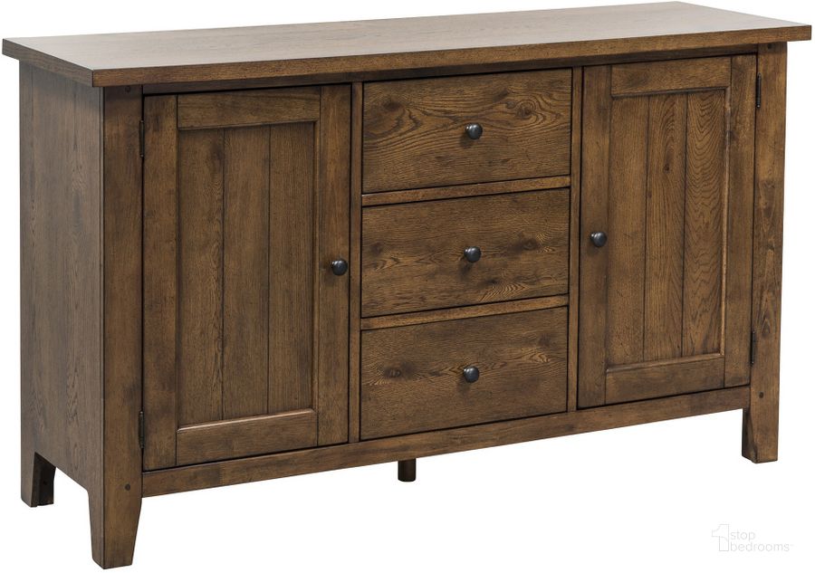 The appearance of Hearthstone Rustic Oak Buffet designed by Liberty in the country / farmhouse interior design. This brown piece of furniture  was selected by 1StopBedrooms from Hearthstone Collection to add a touch of cosiness and style into your home. Sku: 382-CB6183. Material: Wood. Product Type: Buffet. Image1