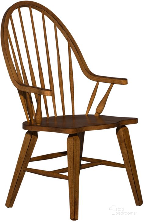 The appearance of Hearthstone Rustic Oak Windsor Back Arm Chair designed by Liberty in the country / farmhouse interior design. This brown piece of furniture  was selected by 1StopBedrooms from Hearthstone Collection to add a touch of cosiness and style into your home. Sku: 382-C1000A. Material: Wood. Product Type: Arm Chair. Image1