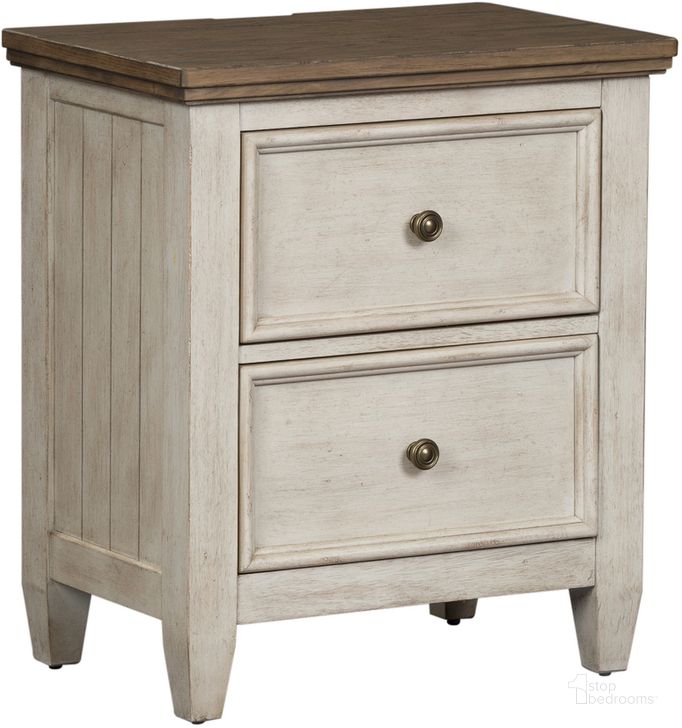 The appearance of Heartland 2 Drawer Night Stand With Charging Station designed by Liberty in the country / farmhouse interior design. This antique white piece of furniture  was selected by 1StopBedrooms from Heartland Collection to add a touch of cosiness and style into your home. Sku: 824-BR63. Product Type: Nightstand. Material: Rubberwood. Image1