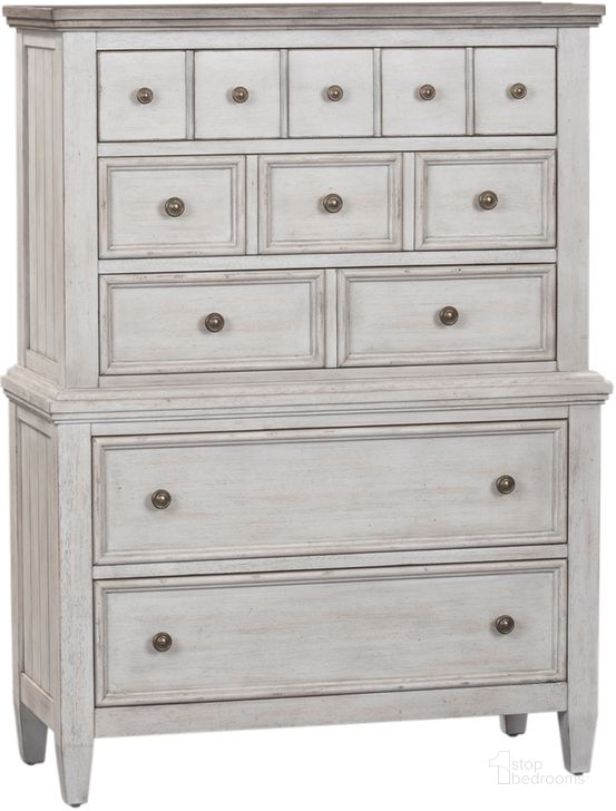 The appearance of Heartland Antique White 5 Drawer Chest designed by Liberty in the country / farmhouse interior design. This white piece of furniture  was selected by 1StopBedrooms from Heartland Collection to add a touch of cosiness and style into your home. Sku: 824-BR41. Product Type: Chest. Material: Rubberwood. Image1