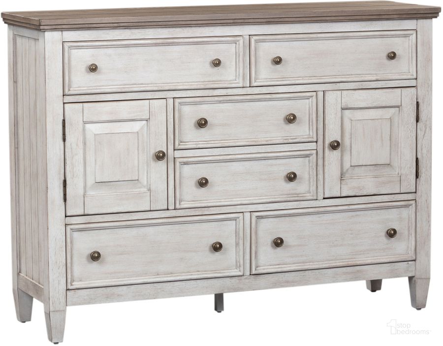 The appearance of Heartland Antique White 6 Drawer Chesser designed by Liberty in the country / farmhouse interior design. This white piece of furniture  was selected by 1StopBedrooms from Heartland Collection to add a touch of cosiness and style into your home. Sku: 824-BR32. Product Type: Dresser. Material: Rubberwood. Image1