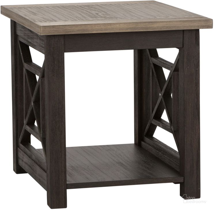 The appearance of Heatherbrook Charcoal End Table designed by Liberty in the traditional interior design. This brown piece of furniture  was selected by 1StopBedrooms from Heatherbrook Collection to add a touch of cosiness and style into your home. Sku: 422-OT1020. Table Top Shape: Square. Material: Wood. Product Type: End Table. Image1