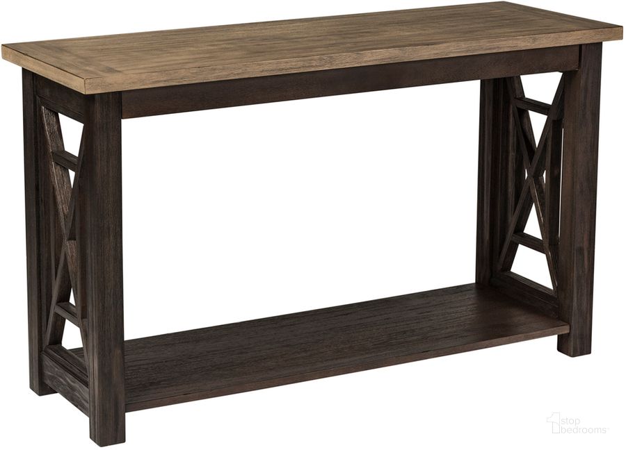 The appearance of Heatherbrook Charcoal Sofa Table designed by Liberty in the traditional interior design. This brown piece of furniture  was selected by 1StopBedrooms from Heatherbrook Collection to add a touch of cosiness and style into your home. Sku: 422-OT1030. Material: Wood. Product Type: Sofa Table. Table Top Shape: Rectangular. Image1