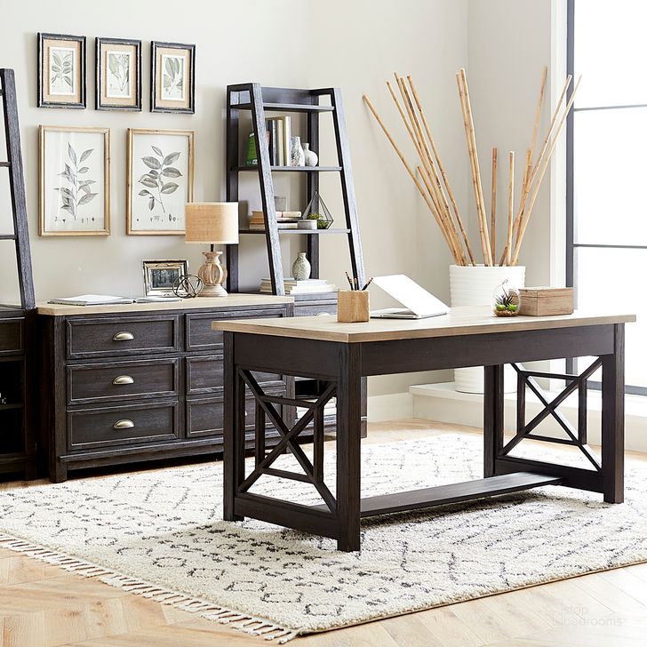 The appearance of Heatherbrook Complete Desk designed by Liberty in the transitional interior design. This charcoal piece of furniture  was selected by 1StopBedrooms from Heatherbrook Collection to add a touch of cosiness and style into your home. Sku: 422-HO201;422-HO201;422-HO120;422-HO107. Product Type: Desk. Material: Wood Veneer.
