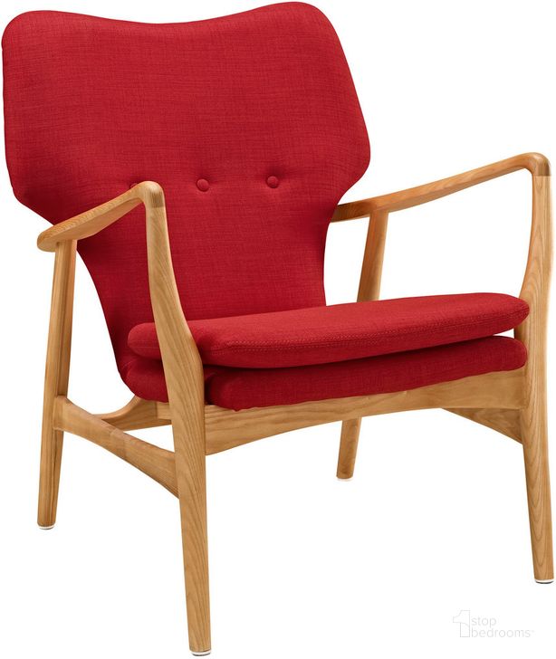The appearance of Heed Upholstered Fabric Lounge Chair In Red designed by Modway in the transitional interior design. This red piece of furniture  was selected by 1StopBedrooms from Heed Collection to add a touch of cosiness and style into your home. Sku: EEI-1442-BIR-RED. Material: Fabric. Product Type: Lounge Chair. Image1