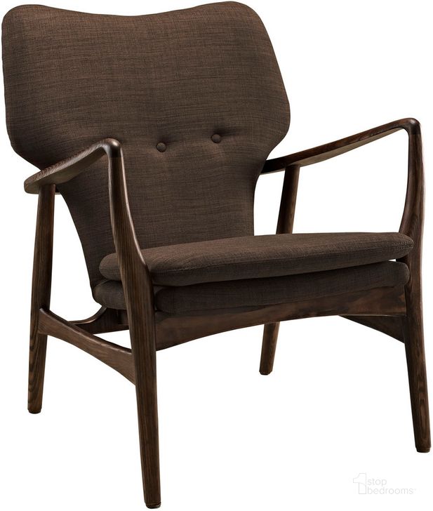The appearance of Heed Upholstered Fabric Lounge Chair In Walnut Brown designed by Modway in the transitional interior design. This walnut brown piece of furniture  was selected by 1StopBedrooms from Heed Collection to add a touch of cosiness and style into your home. Sku: EEI-1442-WAL-BRN. Material: Fabric. Product Type: Lounge Chair. Image1