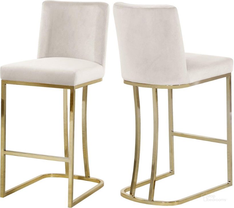 The appearance of Heidi Cream Velvet Stool designed by Meridian in the modern / contemporary interior design. This cream velvet piece of furniture  was selected by 1StopBedrooms from Heidi Collection to add a touch of cosiness and style into your home. Sku: 777Cream-C. Product Type: Counter Height Chair. Material: Velvet. Image1