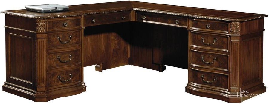 The appearance of Hekman Executive LDesk designed by Hekman in the traditional interior design. This dark brown piece of furniture  was selected by 1StopBedrooms from Old World Collection to add a touch of cosiness and style into your home. Sku: 79167P;79167T. Material: Wood. Product Type: Executive Desk. Image1